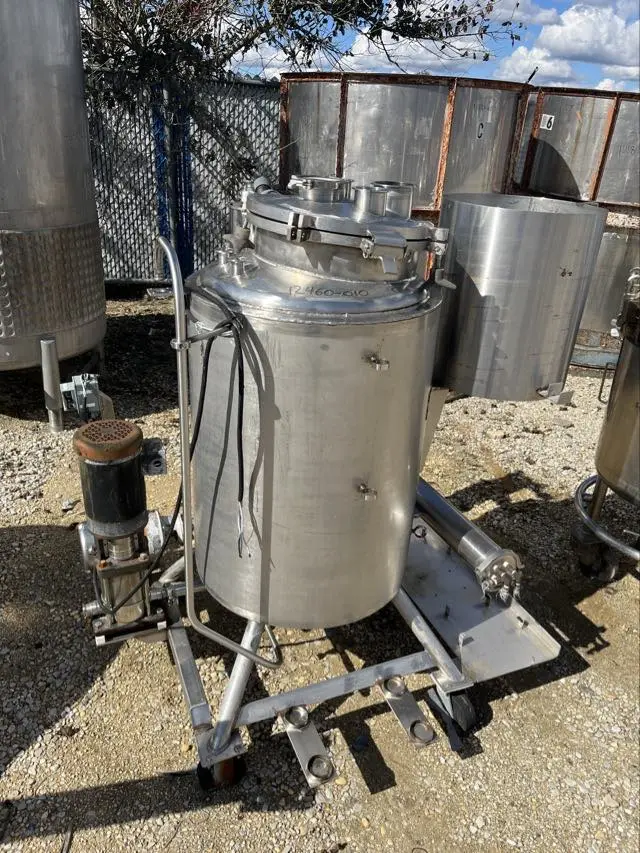 Used approximately 50 gallon vertical T316 stainless steel jacketed tank