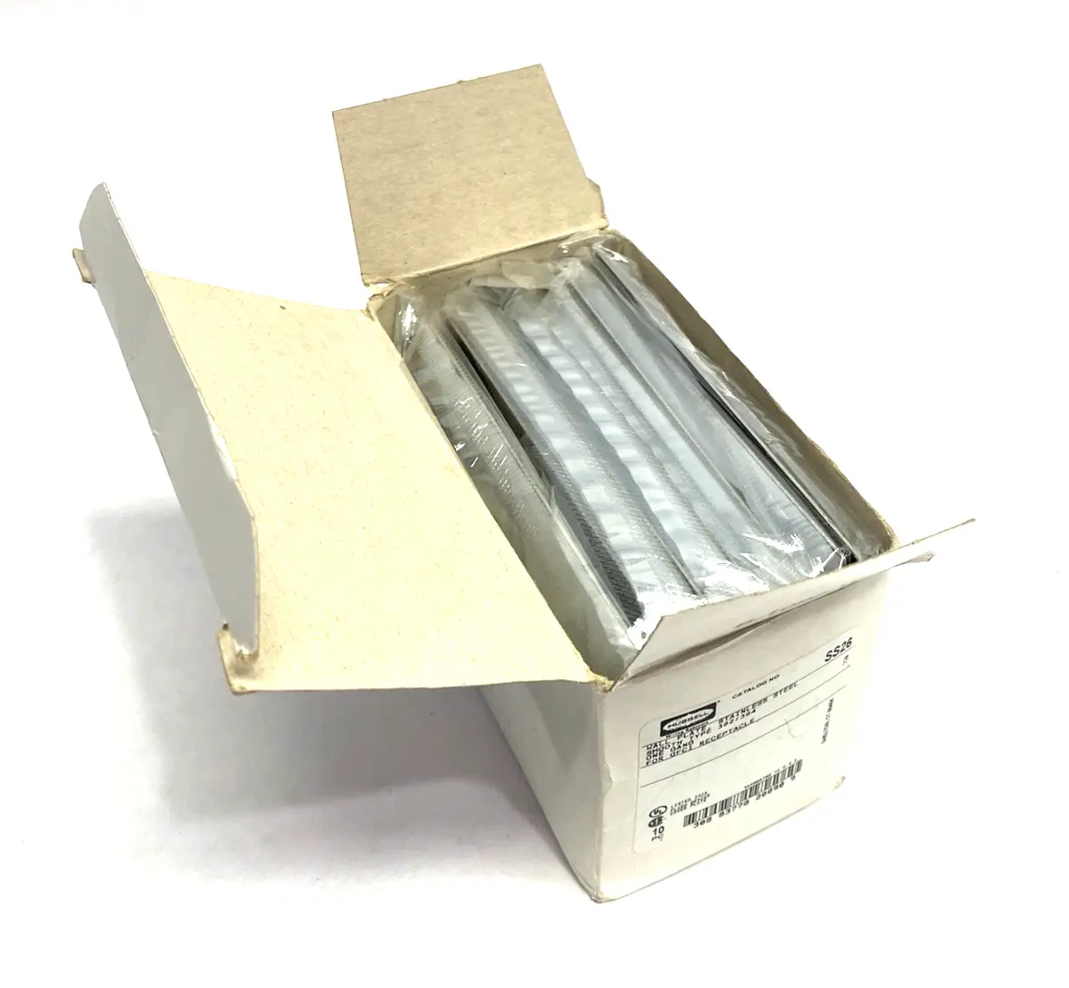 USED HUBBELL METALLIC PLATE, 1-GANG GFCI STAINLESS STEEL PKG OF 10