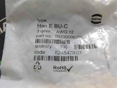 Bag of 100 Harting 09330006206 Female Crimped Contact 3qmm AWG 12 New