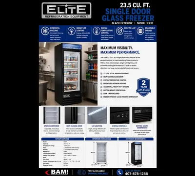 Elite 23.5 Cu. Ft. Single Door Glass Freezer – Black