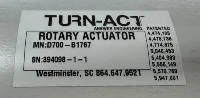 NEW ANSWER ENGINEERING D700-B1767 TURN-ACT ROTARY ACTUATOR