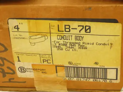 Bridgeport LB-70 4" Hub Malleable Iron LB Conduit Body Threaded Rigid