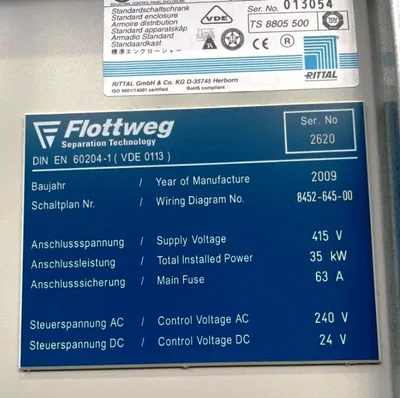 Flottweg Z23-4/441 tricanter centrifuge, 316SS.