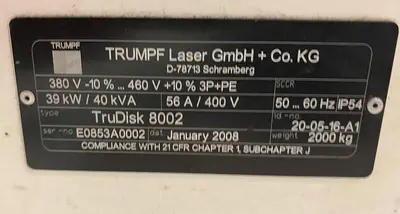 Used 2008 TRUMPF 8002 Laser Welders Michigan US | Aucto #1334445