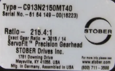 NEW STOBER C913N2150MT40 GEAR REDUCER 215.4:1 SHAFT DIA. 3-5/8"