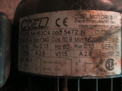 0.13 kW Coel Motor, 50/60 Hz