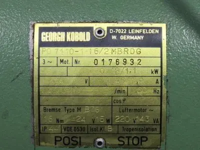 Geogii Kobold PO 7110-116/2MBRDG 2 Speed Electric Motor 0.12/1.1 KW 460V