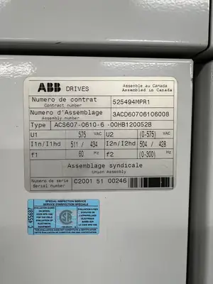 VFD MCC ACS607-0610-6-00HB120052B, 0-575VAC, 0-300hz, 4 Sections