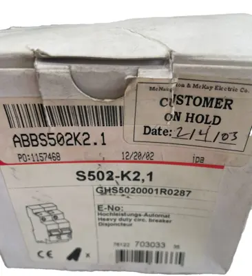 NEW ABB S502-K2,1 CIRCUIT BREAKER 50/60HZ A502K21