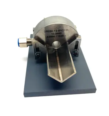 USED MAHR DIMENSIONAIR 2-JET AIR RING GAUGE W/ GUIDE CHUTES & BASE PLATE