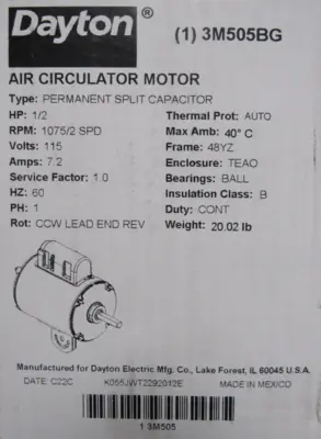 NEW DAYTON 3M505BG MOTOR 1/2HP 115V