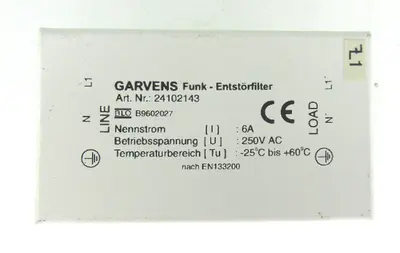 Garvens 24102143 Radio Frequency Interference Filter, 6A, 250VAC