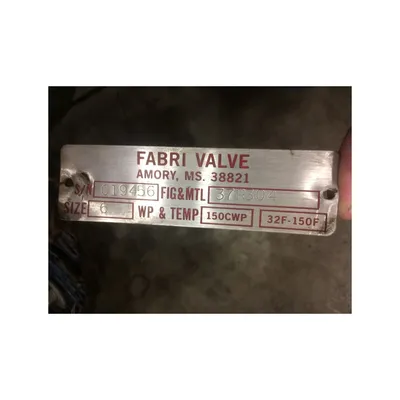 Used 6" Fabri Stainless Steel Knife Gate Valve