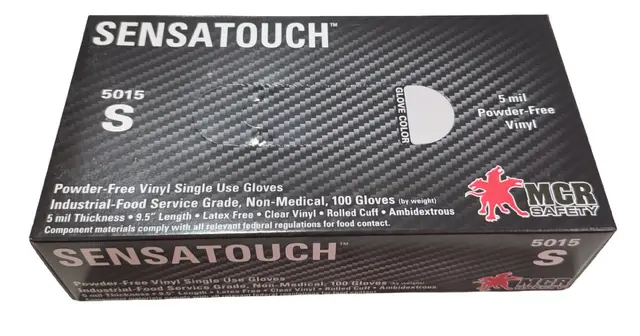 MCR Safety Gloves SensaTouch 5 mil Powder-Free Vinyl 100 Pack