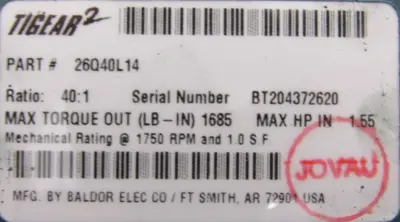NEW BALDOR 26Q40L14 GEAR REDUCER 40:1