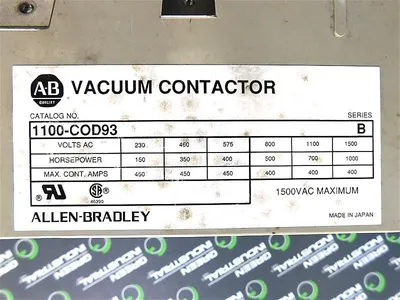 AB 1100-COD93 Vacuum Contactor Series B 1500VAC 1000HP Small Damage See Pic Used