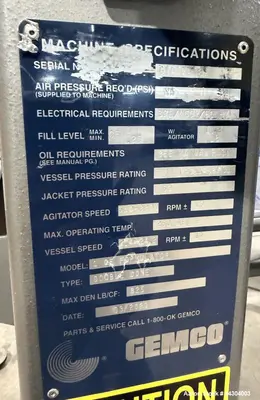 Unused Gemco 1 CF Double Cone Vacuum Dryer – Stainless Steel Vacuum Dryer with A