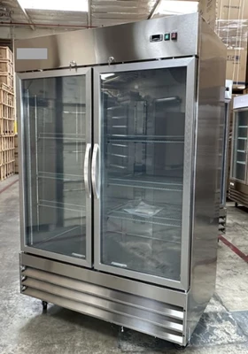 171-0100 54” Stainless Steel Self Contained Glass 2 Door Reach In Freezer