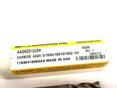 3854739 | Kennametal  KenCut™ Square End Mill 3 Flutes Plain Shank AADE0312J3A - New – Open box
