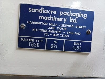 Sandiacre form fill and seal machine type TG3B  up to 1000g