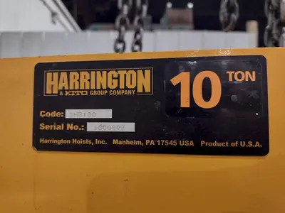 10 TON HARRINGTON MODEL #SHB100 CHAIN HOIST & TROLLY: YOBRO #25080