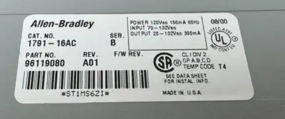 USED ALLEN BRADLEY 1791-16AC BLOCK I/O MODULE SER. B REV: A01 179116AC