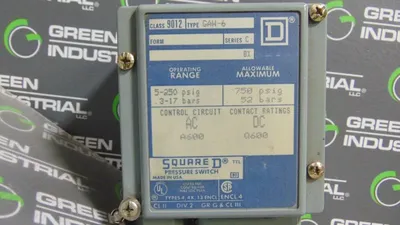 Square D 9012 GAW-6 Pressure Switch Series C 5-250 PSIG Used