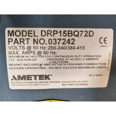 Used AMETEK DRP15BQ72D Blowers West Virginia US | JM Industrial #1455972