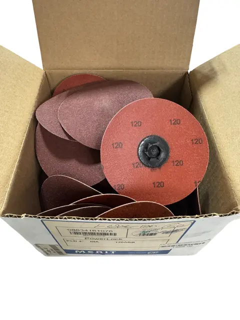 Merit 4" Quick Change Sanding Discs Power-Lock, Type I, 120 Grit A/0 50 Pack