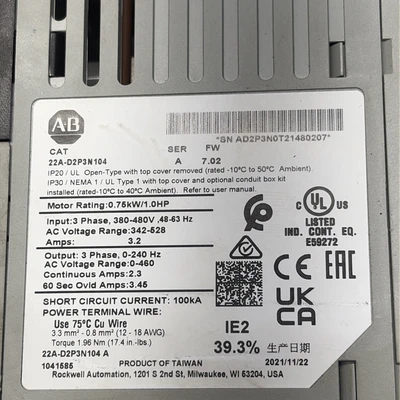 Used Allen-Bradley 22A-D2P3N104 Variable Speed Drives Indiana US | J&J Industrial Supply #1412975
