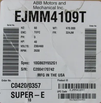 NEW BALDOR EJMM4109T MOTOR 40HP 3530 RPM 230/460V 324JM