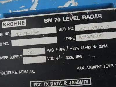 Krohne BM70 Level Radar Digital Signal Processing Volume Distance 120VAC