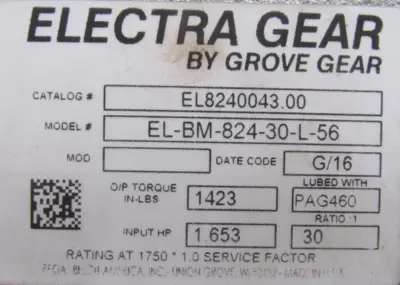 NEW GROVE GEAR EL-BM-824-30-L-56 ALUMINUM WORM GEAR REDUCER 30:1 EL8240043.00