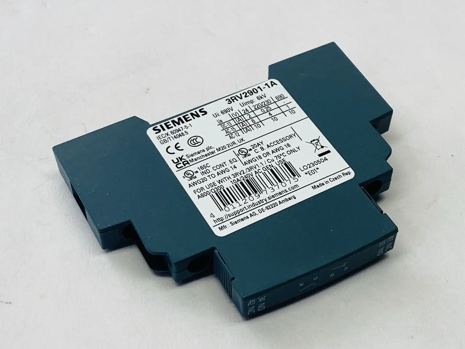 3RV2901-1A | Siemens  Auxiliary Contact Block Switch 6kV 690V - New Other