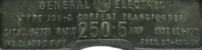 USED GENERAL ELECTRIC 641X91 CURRENT TRANSFORMER RATIO 250:5 TYPE JCH-0