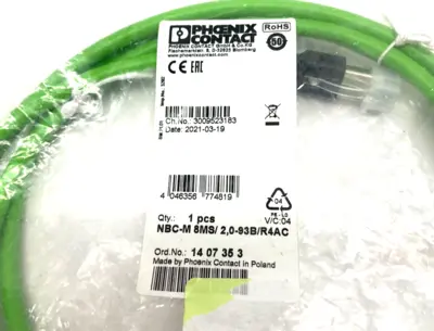 New | in-Stock Phoenix Contact Dbl-Ended Ethernet Network Cable NBC-M 8MS/ 2,0-93B/R4AC Cable & Wire Michigan US | Maverick Industrial Sales #1391375
