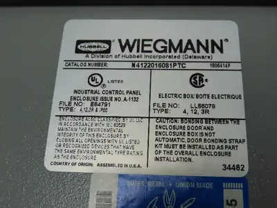 Wiegmann N4122016081PTC Electrical Enclosure 20x16x8" Locking Latch Wall Mount