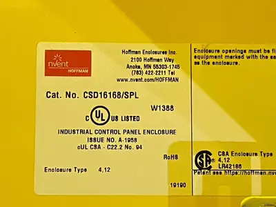USED HOFFMAN CONCEPT SINGLE-DOOR ENCLOSURE 16" X 16" X 8" YELLOW STEEL