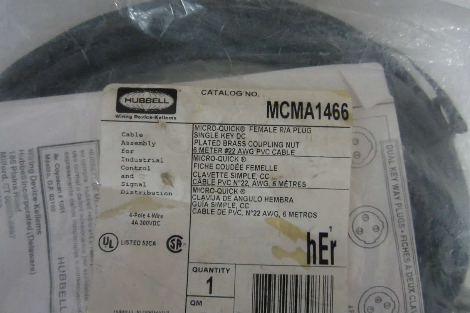NEW HUBBELL MCMA1466 MICRO-QUICK FEMALE PLUG