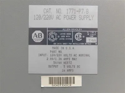 Allen Bradley 1771-P7/B PLC-5 120/220V AC Power Supply Module Used