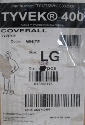 NEW BOX OF 23EA DUPONT TYVEK 400 LG COVERALL TY127SWHLG002500