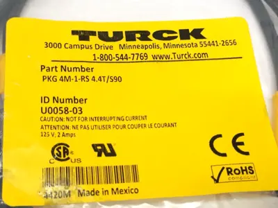 New | in-Stock Turck PKG 4M-1-RS 4.4T/S90, U0058-03 Connector Accessories Michigan US | Maverick Industrial Sales #1454062