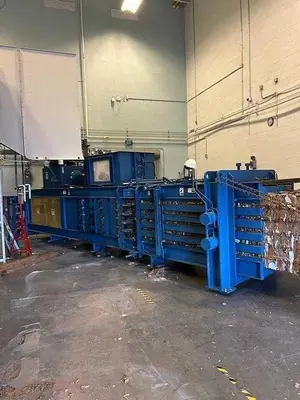 USED IPS WIDE MOUTH HORIZONTAL AUTOTIE BALER WITH SHEAR BLADE 30HP 8" CYLINDER AT864-30