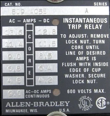NEW ALLEN BRADLEY 809-A05E INSTANTANEOUS TRIP RELAY 809AO5E 809-A05E