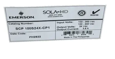NEW EMERSON SOLA SCP100S24XCP1 POWER SUPPLY 50/60/400HZ 24V 3.8AMP