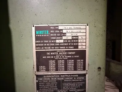 Used MINSTER #7 O.B.I. Presses Ohio US | G-2000, Inc. #1341618