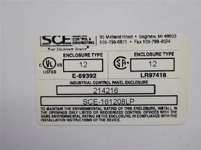 Saginaw Control & Engineering SCE-161208LP Type 12 Enclosure 214216 New NIB
