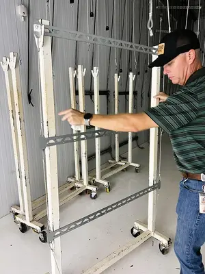 Custom Hang Drying Racks with Blue Rack and Pulley and Track System