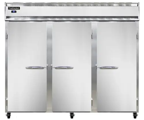 Continental 3RESNSA 85 1/2" Three Section Reach In Refrigerator, (3) Left/right Hinge Solid Doors, Top Compressor, 115v
