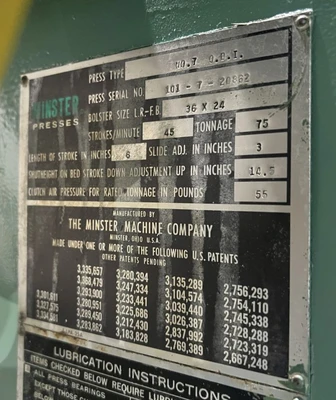 USED 1975 MINSTER MINSTER 7 PRESS